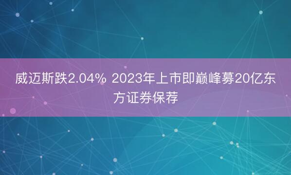 威迈斯跌2.04% 2023年上市即巅峰募20亿东方证券保荐