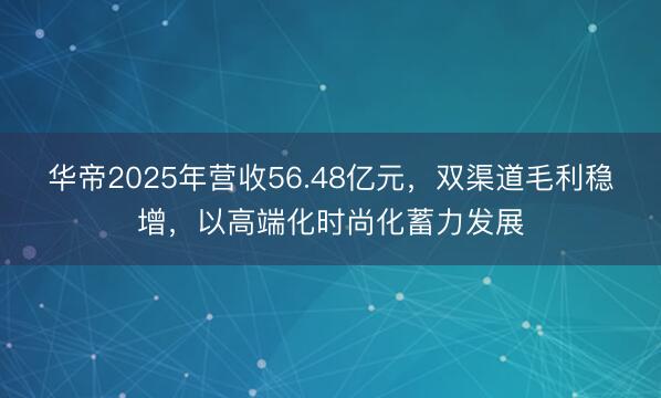 华帝2025年营收56.48亿元，双渠道毛利稳增，以高端化时尚化蓄力发展