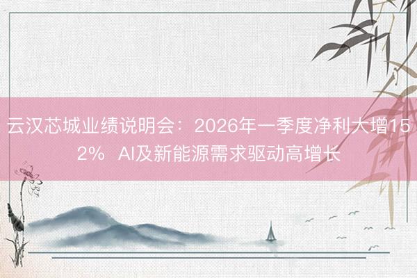 云汉芯城业绩说明会：2026年一季度净利大增152%  AI及新能源需求驱动高增长