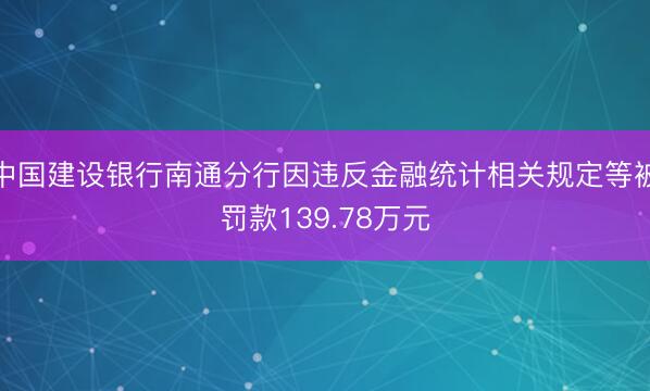 中国建设银行南通分行因违反金融统计相关规定等被罚款139.78万元
