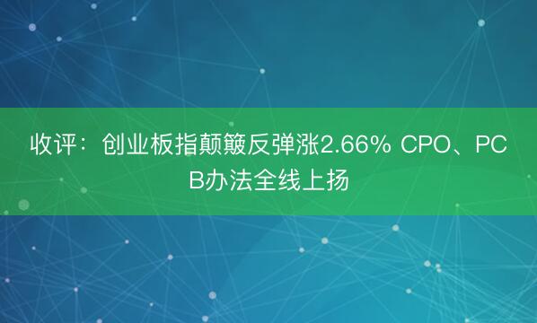 收评：创业板指颠簸反弹涨2.66% CPO、PCB办法全线上扬