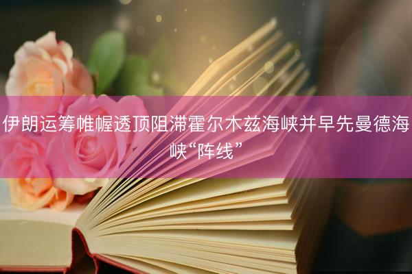伊朗运筹帷幄透顶阻滞霍尔木兹海峡并早先曼德海峡“阵线”