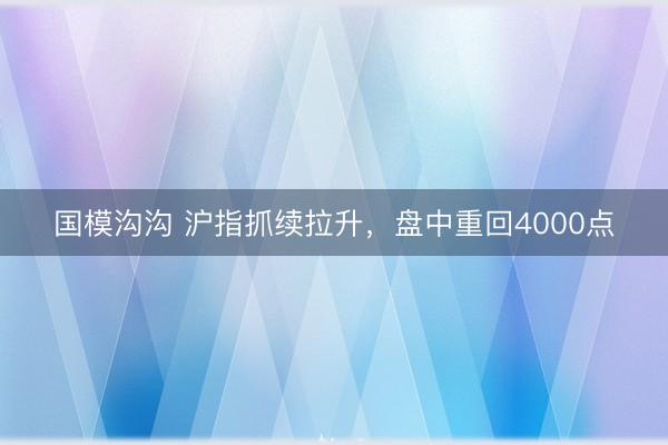 国模沟沟 沪指抓续拉升，盘中重回4000点