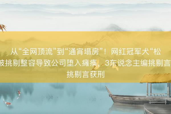 从“全网顶流”到“通宵塌房”！网红冠军犬“松子”被挑剔整容导致公司堕入瘫痪，3东说念主编挑剔言获刑