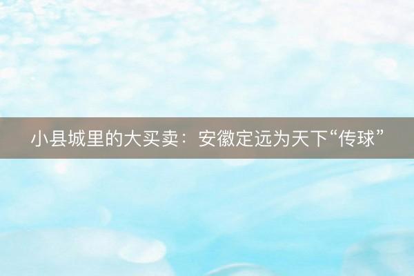 小县城里的大买卖：安徽定远为天下“传球”